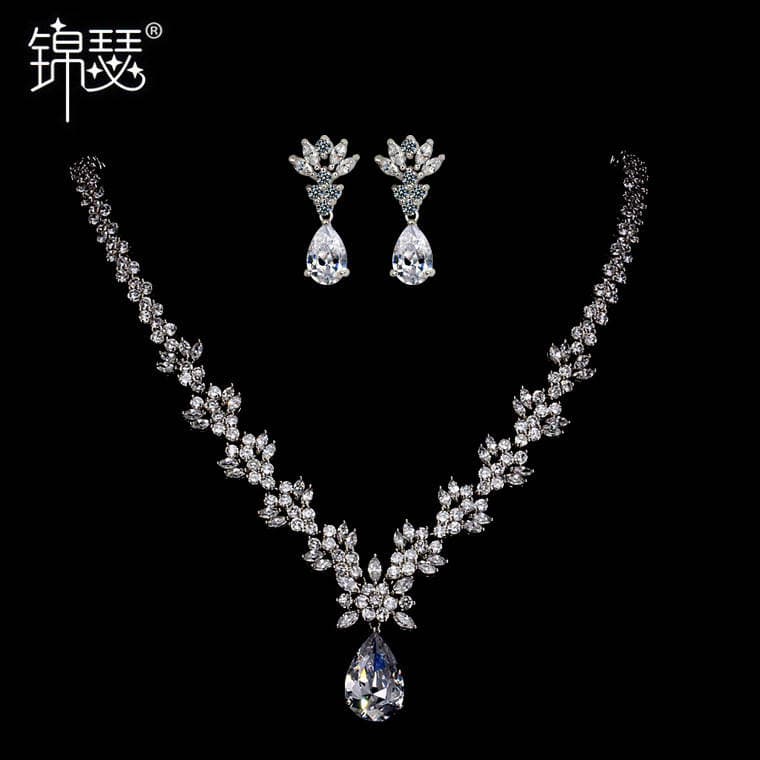 Jinse Zircon Bridal Jewelry Set Brass Zircon Chain Necklace Fashion Women's Dinner Wedding First Jewelry 1