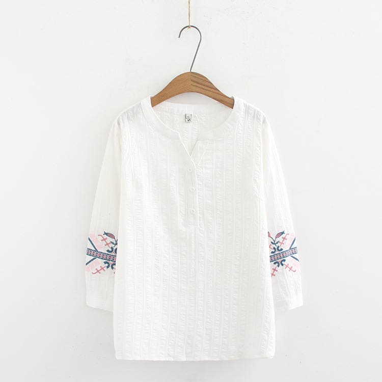 Boyle's qadın geyimi, yaz üçün, böyük ölçülü, yarım açıq yaxalı, pambıq T-shirt, qərb üslubunda, zərif, naxışlı, 3/4 qol 051 2