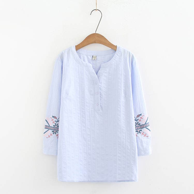 Boyle's qadın geyimi, yaz üçün, böyük ölçülü, yarım açıq yaxalı, pambıq T-shirt, qərb üslubunda, zərif, naxışlı, 3/4 qol 051 3