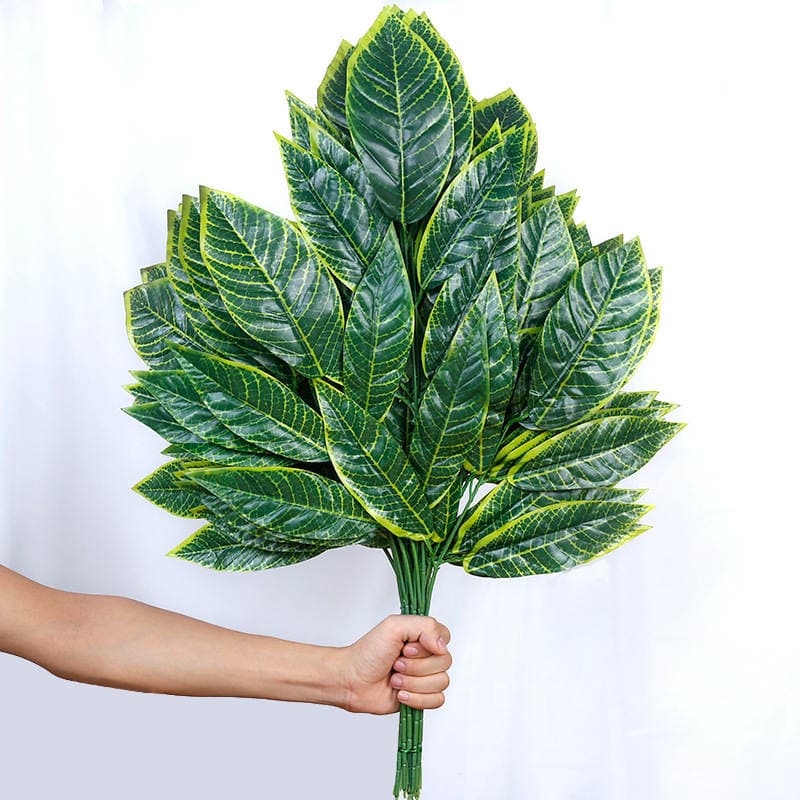 Simulated Banyan Tree Leaves, Mango Branches, Ginkgo Leaves, Artificial Plant Branches, Engineering Landscaping Red Maple Leaves, Indoor and Outdoor Artificial Green Leaves 4