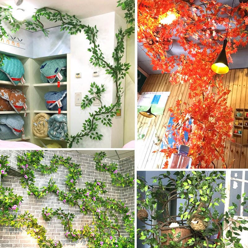 Simulated Banyan Tree Leaves, Mango Branches, Ginkgo Leaves, Artificial Plant Branches, Engineering Landscaping Red Maple Leaves, Indoor and Outdoor Artificial Green Leaves 2