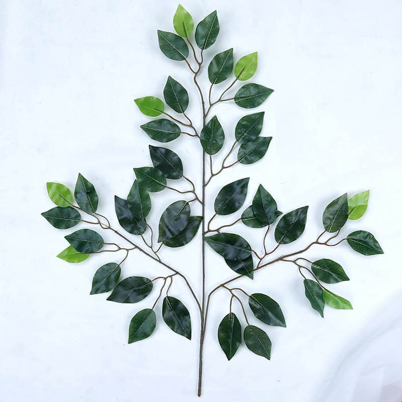 Simulated Banyan Tree Leaves, Mango Branches, Ginkgo Leaves, Artificial Plant Branches, Engineering Landscaping Red Maple Leaves, Indoor and Outdoor Artificial Green Leaves 3