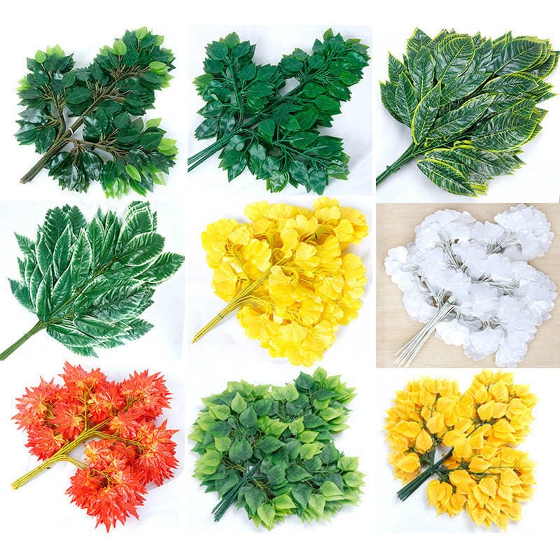 Simulated Banyan Tree Leaves, Mango Branches, Ginkgo Leaves, Artificial Plant Branches, Engineering Landscaping Red Maple Leaves, Indoor and Outdoor Artificial Green Leaves 1
