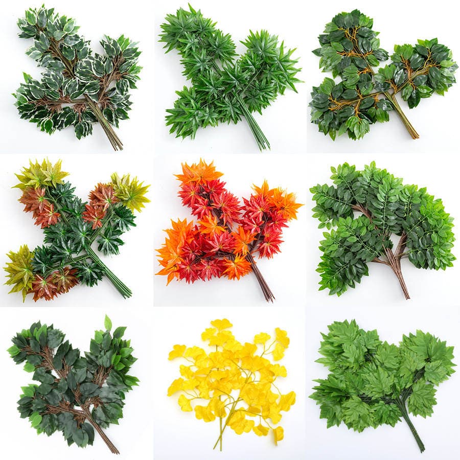 Simulated Banyan Tree Leaves, Mango Branches, Ginkgo Leaves, Artificial Plant Branches, Engineering Landscaping Red Maple Leaves, Indoor and Outdoor Artificial Green Leaves 5