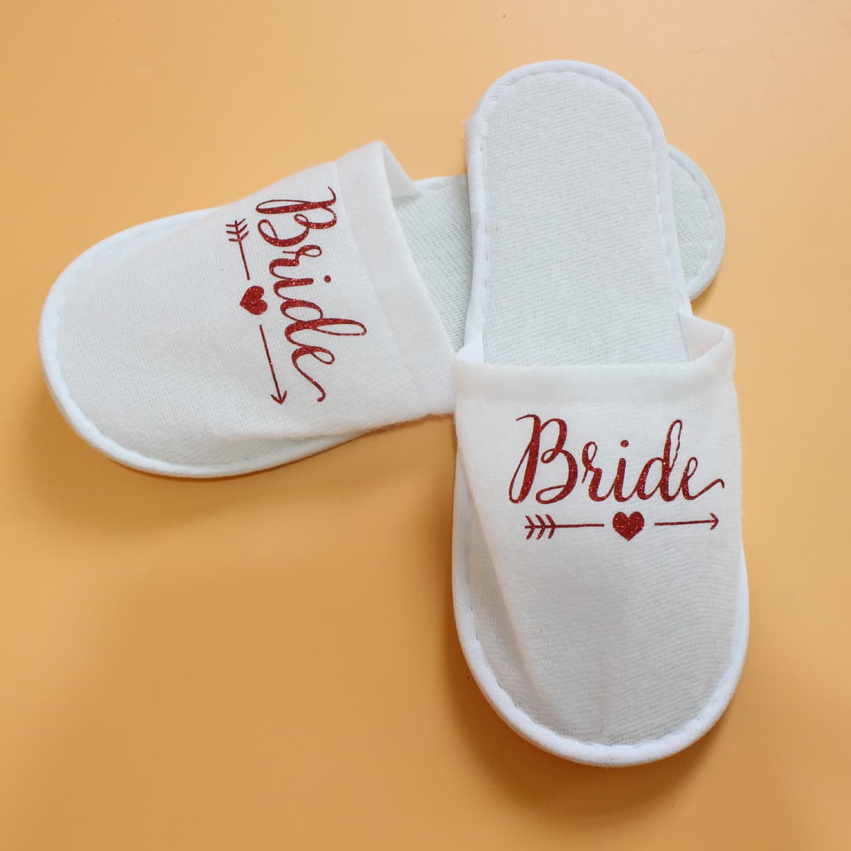 White slippers/red letters bride