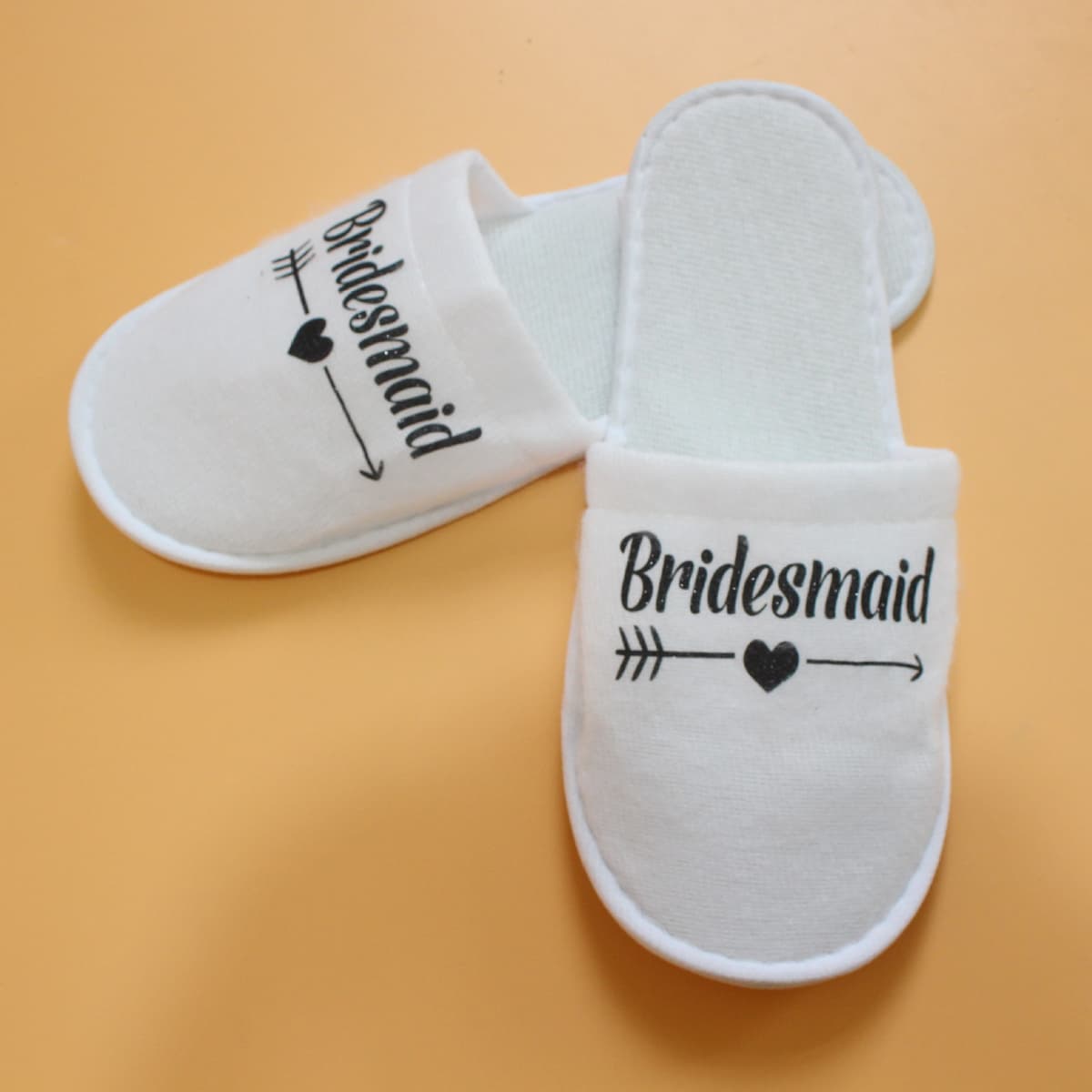 White slippers/black letter bridesmaid