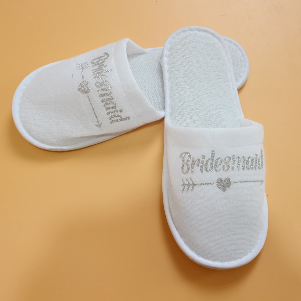 White Slippers/Silver Letters bridesmaid