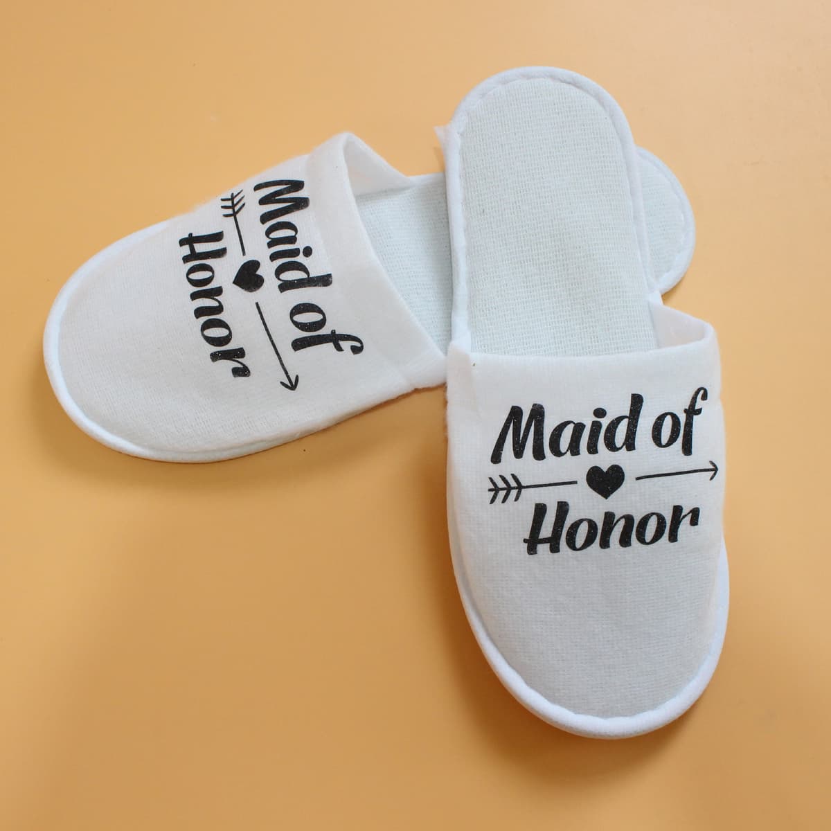White slippers/black letter maid of honor
