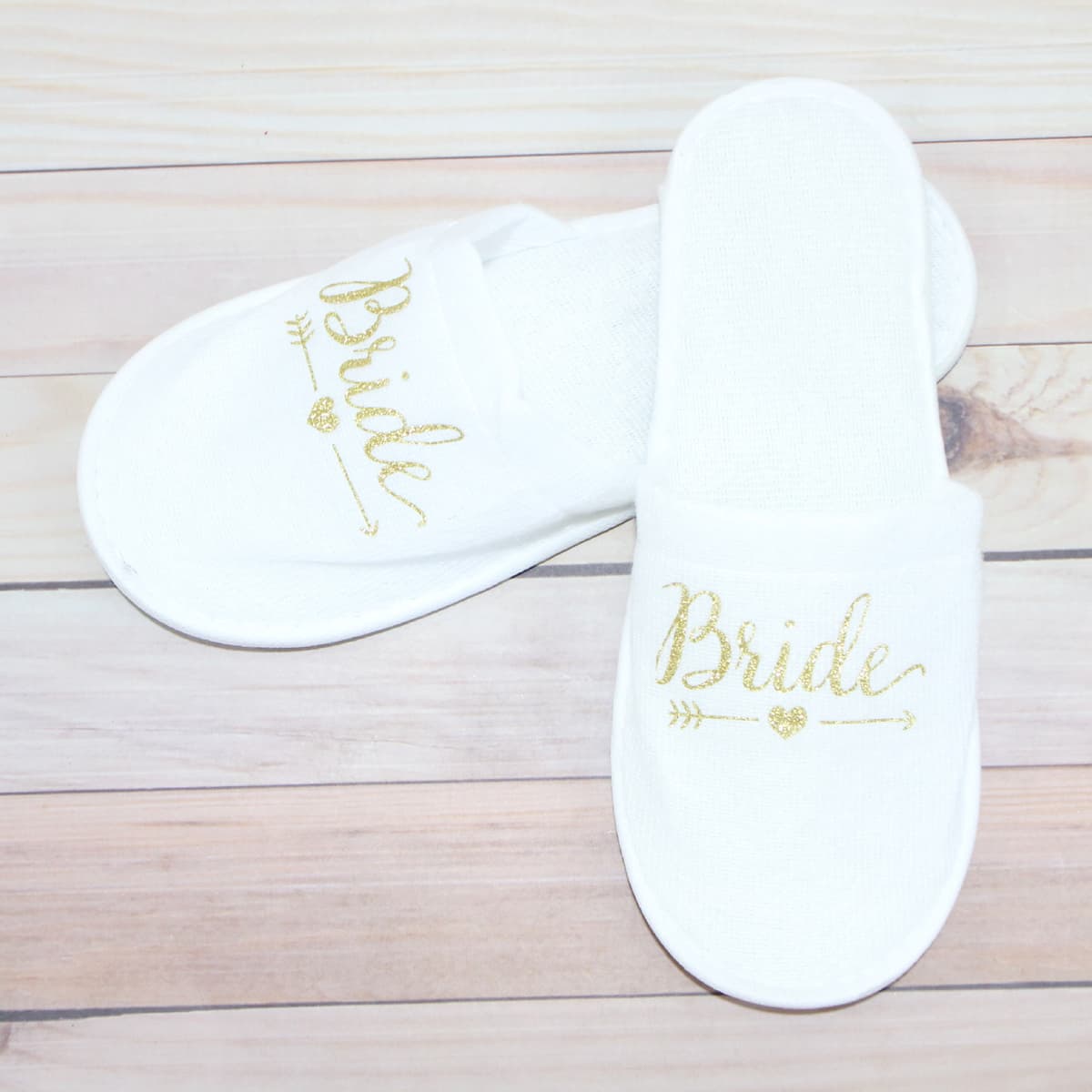 White slippers/Gold Letter bride