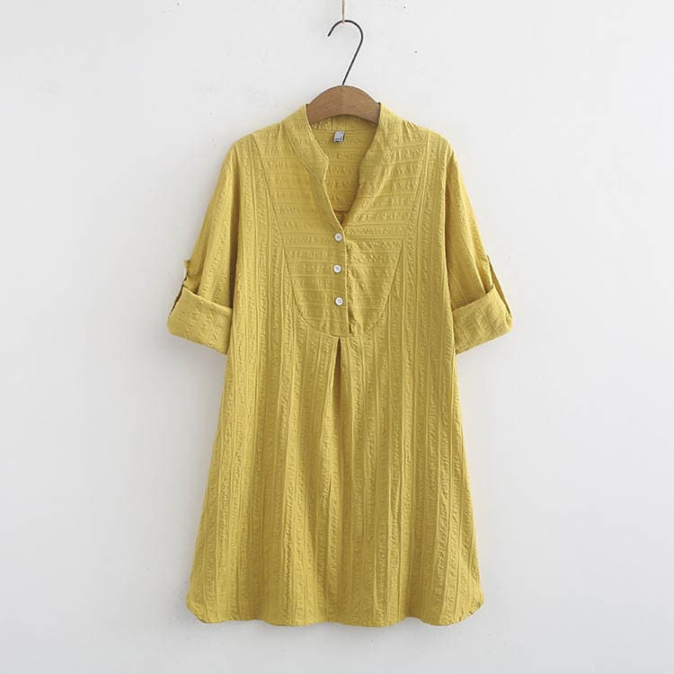 2019 Payız yeni, böyük ölçülü, uzunqol, yarım açıq yaxalı, pambıq qadın T-shirti, dolğun xanımlar üçün 8051 2