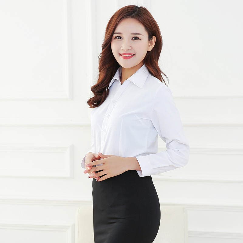 White Shirt Women's Long-Sleeved 2025 Autumn New Business Wear V Neck Slim Formal Cotton Shirt Work Clothes Work Clothes 3