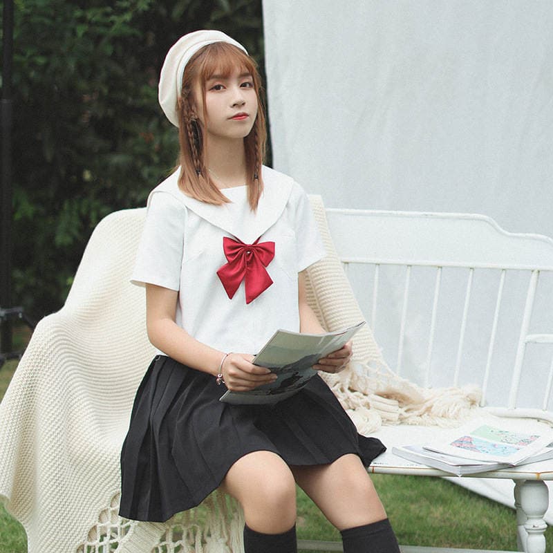 Qadınlar üçün yapon qısaqol dənizçi JK məktəb forması, yay, preppy stil 2
