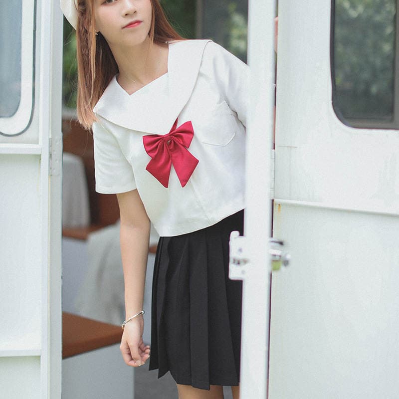 Qadınlar üçün yapon qısaqol dənizçi JK məktəb forması, yay, preppy stil 5