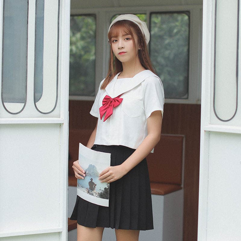 Qadınlar üçün yapon qısaqol dənizçi JK məktəb forması, yay, preppy stil 3
