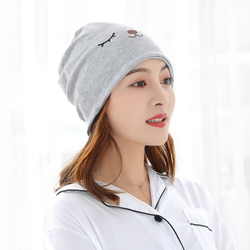 Grey Embroidered Rabbit Single Side Stack Cap