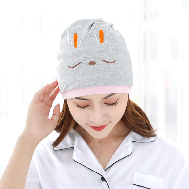Grey Embroidered Long Ear Rabbit Unilateral Heap Cap