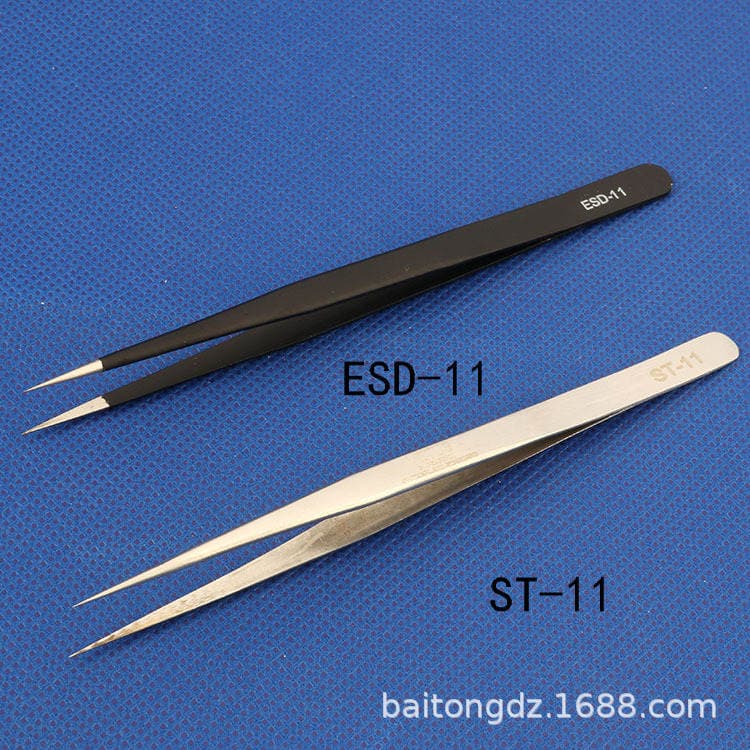Pointed Hardened Tweezers, Round Smooth Edges, Precision Type, Elbow Tip, Micromagnetic Stainless Steel Pointed Tweezers 1
