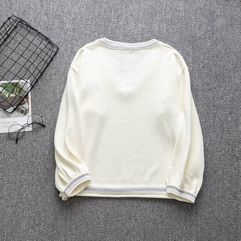 Japanese JK Sweater Autumn and Winter JK Badge Embroidered Academic Style V-Neck Pullover Long Sleeve Loose Sweater Girl 2