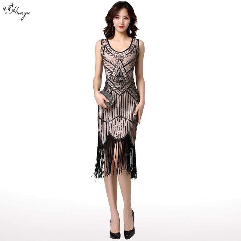 Huayu Cross-border Trade 1920 New Retro Tassel Sequin Dress Amazon New Slim-fit Banquet Dress 3