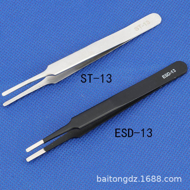 Pointed Hardened Tweezers, Round Smooth Edges, Precision Type, Elbow Tip, Micromagnetic Stainless Steel Pointed Tweezers 5
