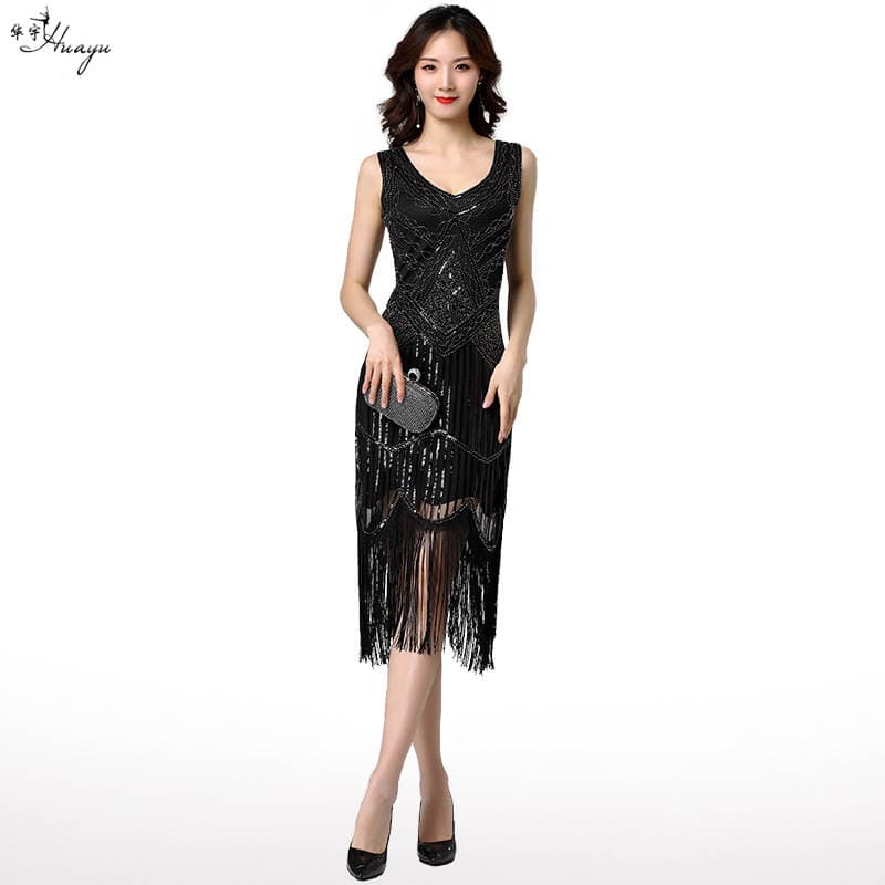 Huayu Cross-border Trade 1920 New Retro Tassel Sequin Dress Amazon New Slim-fit Banquet Dress 2