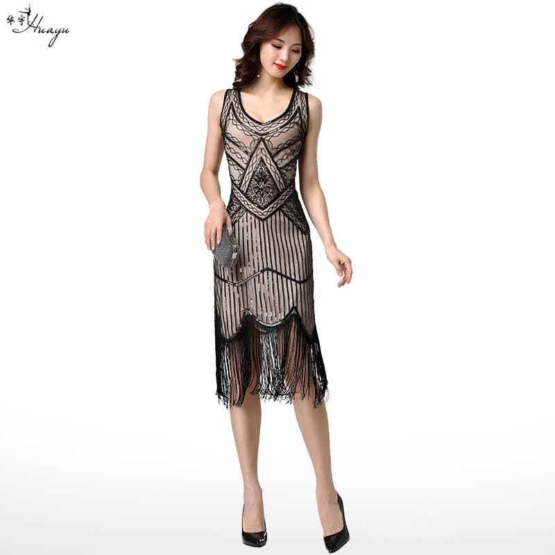 Huayu Cross-border Trade 1920 New Retro Tassel Sequin Dress Amazon New Slim-fit Banquet Dress 4