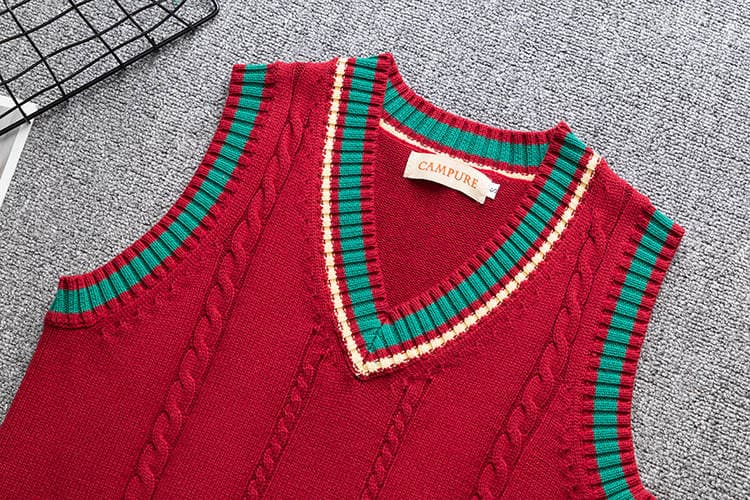 Japanese style JK uniform sweater autumn and winter JK college style V-neck sleeveless vest sweater pullover Christmas bar color girl 3