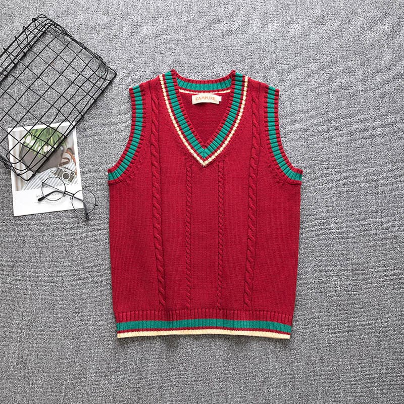 Japanese style JK uniform sweater autumn and winter JK college style V-neck sleeveless vest sweater pullover Christmas bar color girl 1