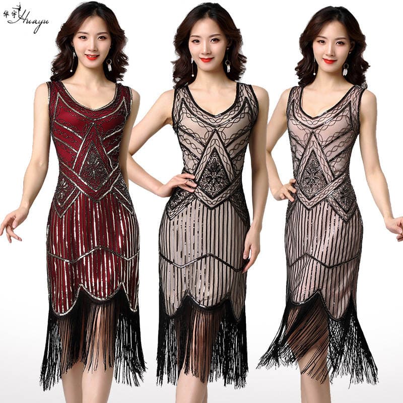 Huayu Cross-border Trade 1920 New Retro Tassel Sequin Dress Amazon New Slim-fit Banquet Dress 1