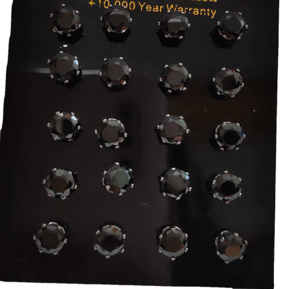 E-Commerce Supply 6-Prong Round Black Zircon Stud Earrings 3mm 4mm 5mm 6mm Set Ear Bone Studs Wholesale Crown Shape 5