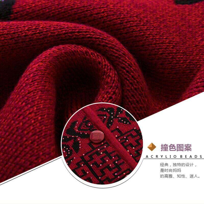 Elderly Women's Autumn and Winter Knitted Fleece-Lined Thickened Sweater Mother's Spring Dress New Year Festive Grandma Tang Dress Cardigan 4