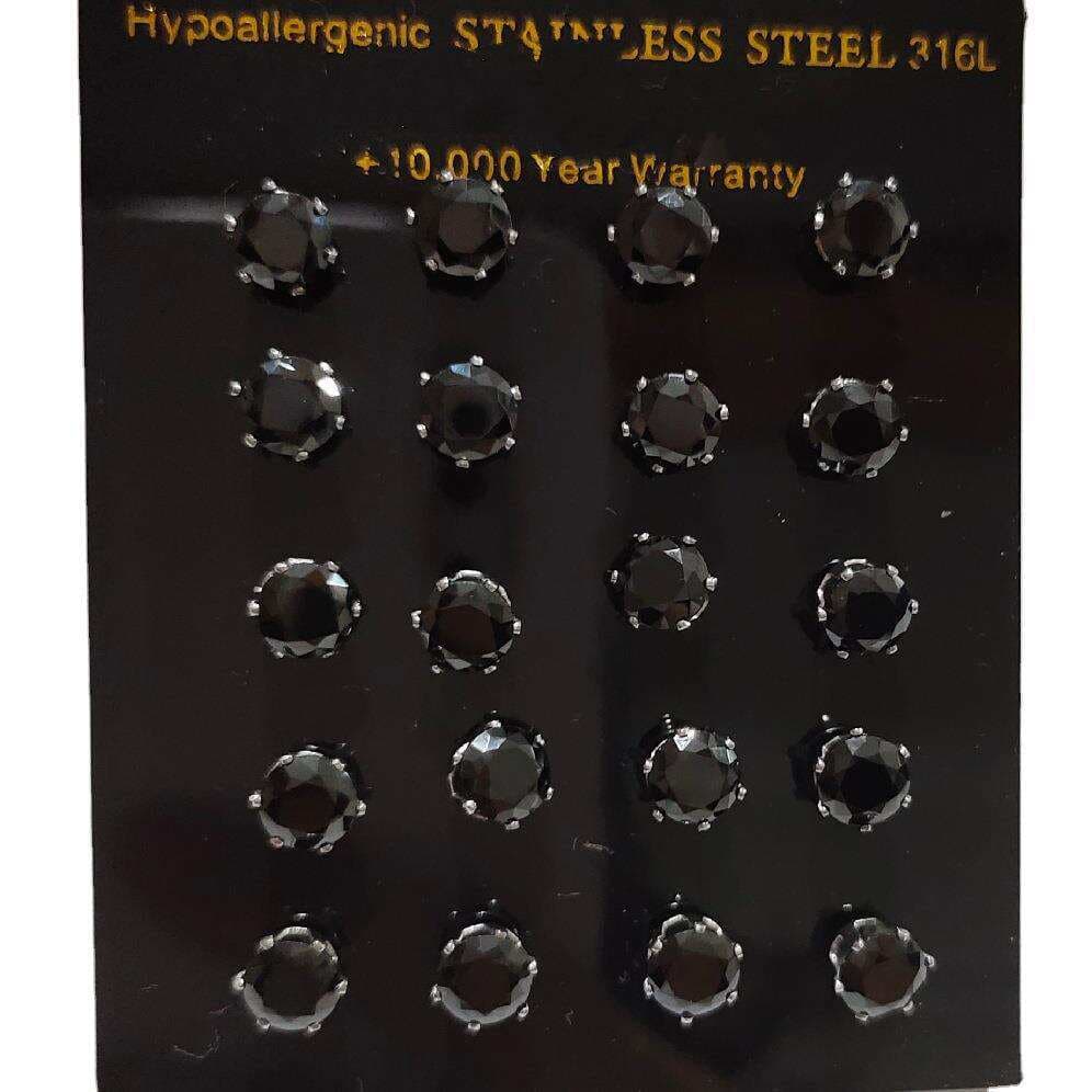 E-Commerce Supply 6-Prong Round Black Zircon Stud Earrings 3mm 4mm 5mm 6mm Set Ear Bone Studs Wholesale Crown Shape 3