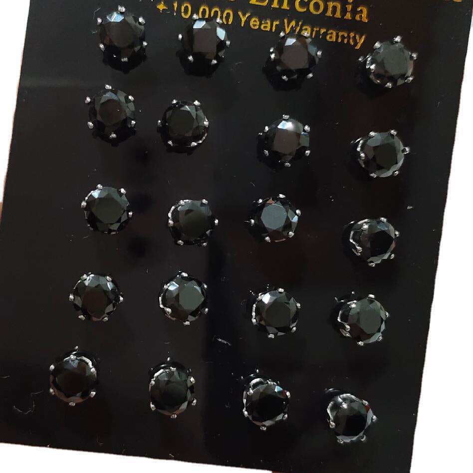 E-Commerce Supply 6-Prong Round Black Zircon Stud Earrings 3mm 4mm 5mm 6mm Set Ear Bone Studs Wholesale Crown Shape 4