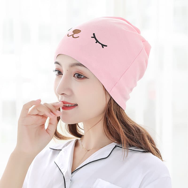 Pink Embroidered Rabbit Single Side Stack Cap
