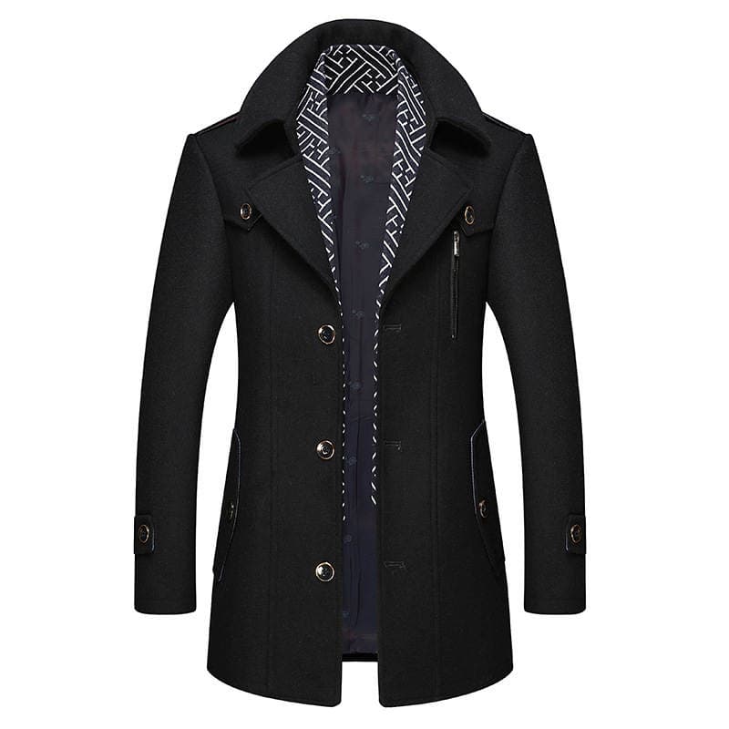 New in Stock Men's Wool Coat Autumn and Winter Men's Scarf Collar Warm Woolen Coat Coat for Middle-aged 1