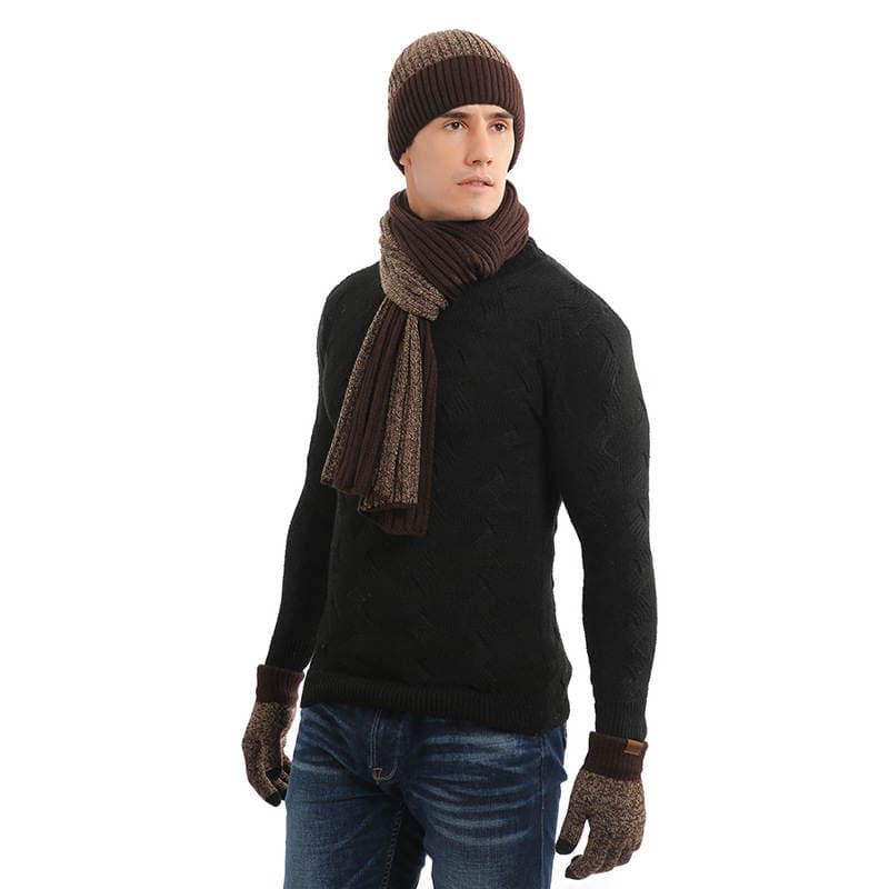 Cross-Border Autumn and Winter Thickened Warm Knitted Men's and Women's Hat, Scarf, and Gloves Three-Piece Set Manufacturer Wholesale Warm Upgrade 3