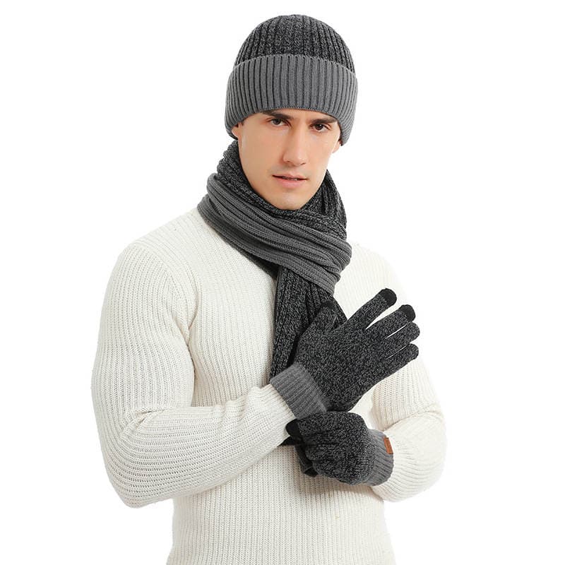 Cross-Border Autumn and Winter Thickened Warm Knitted Men's and Women's Hat, Scarf, and Gloves Three-Piece Set Manufacturer Wholesale Warm Upgrade 4