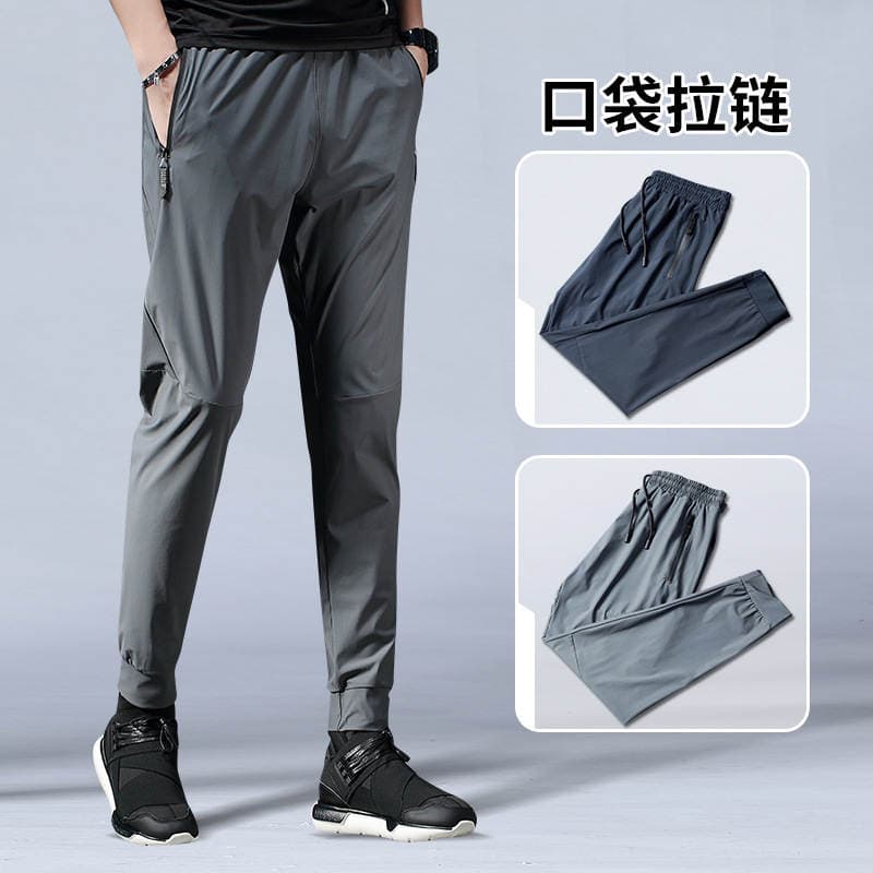 Quick-drying sports trousers casual Ice Silk stretch breathable running pants skinny pants men's sports fitness air conditioning trousers 2