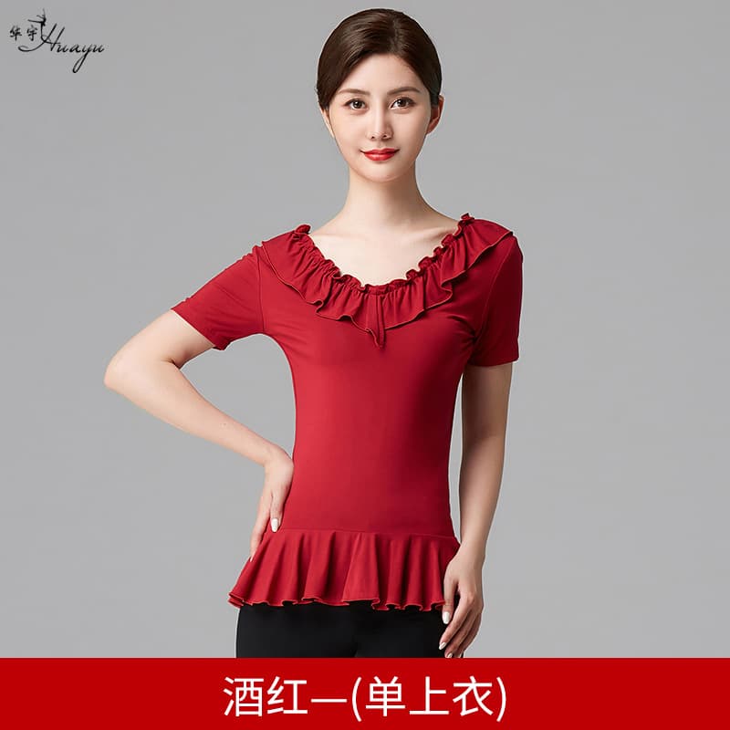 Wine-red short-sleeved top