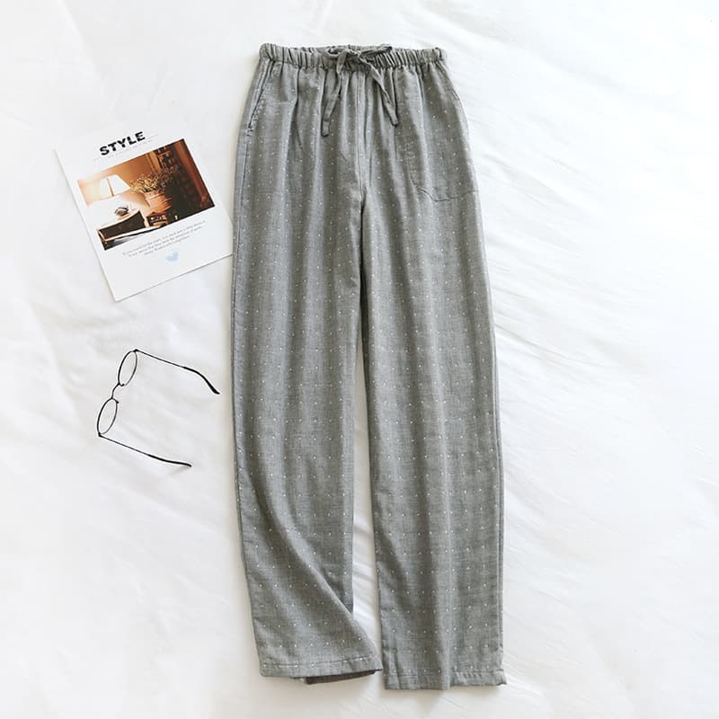 Yarn-dyed gauze trousers-gray dot (male)