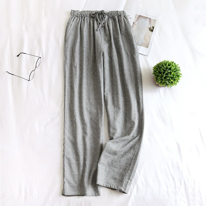 Yarn-dyed gauze trousers-gray dot (female)