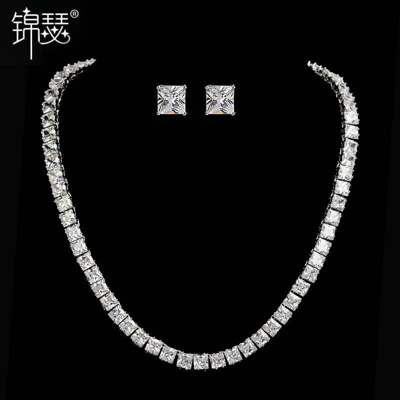 Jinse Crystal Zircon Set Brass Neck Chain Bride Joker Super Flash Simple Chain Wedding Dress Accessories Wholesale 1