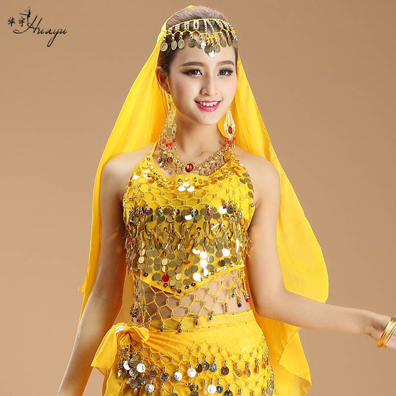 Huayu Dance Hot-Selling Belly Dance Costume Little Pepper Indian Colorful Bell Camouflage Sequin Top Sexy Dance Party 2