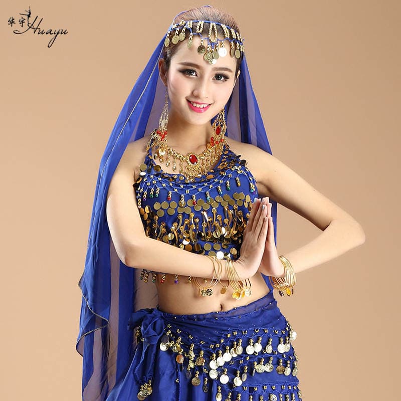 Huayu Dance Hot-Selling Belly Dance Costume Little Pepper Indian Colorful Bell Camouflage Sequin Top Sexy Dance Party 4