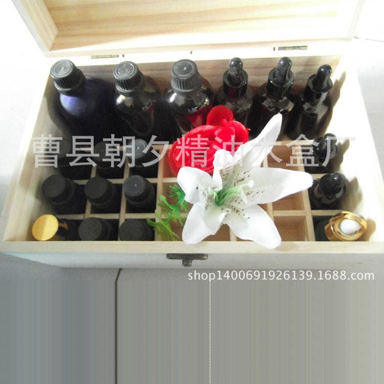 Essential oil storage box wooden box wholesale 24 grid essential oil bottle packing finishing solid wood box factory direct in stock custom 1