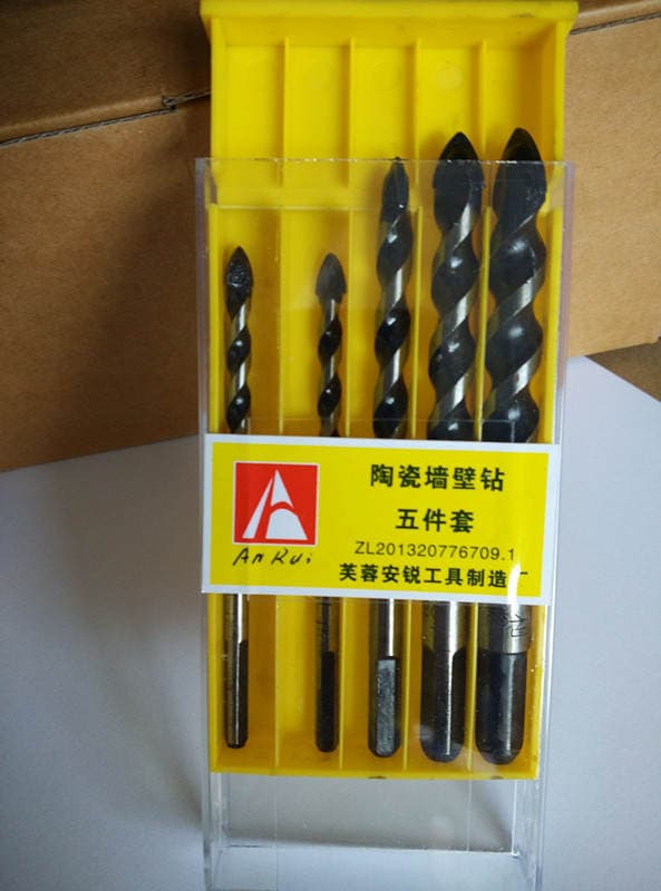 Lengthened woodworking ceramic tile glass cement wall body hole opener impact flashlight Triangle drill 6-12mm set 2