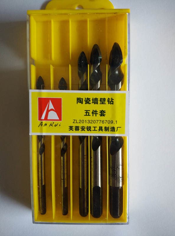 Lengthened woodworking ceramic tile glass cement wall body hole opener impact flashlight Triangle drill 6-12mm set 3