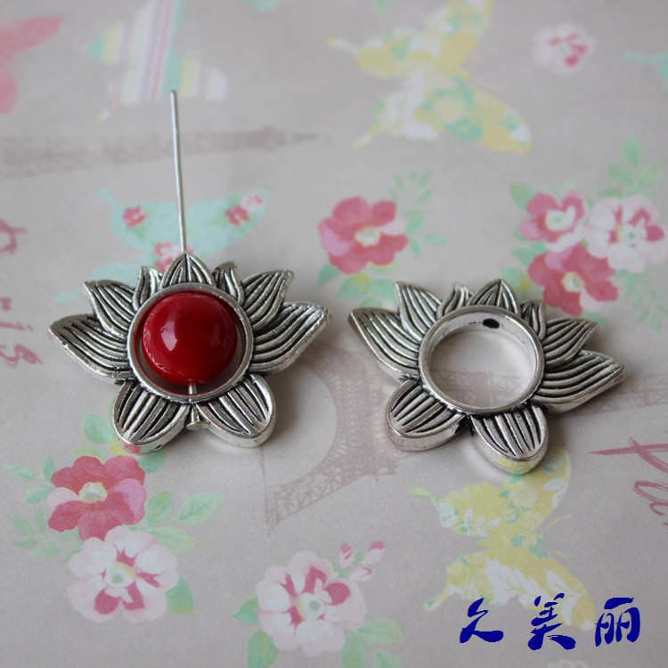 DIY jewelry accessories beaded material Xizang Silver 19*14mm alloy lotus ring inlaid beads special clearance 3