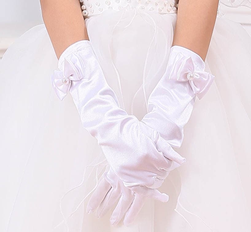 Children's bow gloves, children's dress, flower girl's gloves, wedding photography princess dress accessories 1