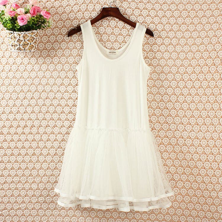 Sweet Lace Tutu Skirt Mesh Strap Skirt Modal Cotton Base Skirt Dress Women 4
